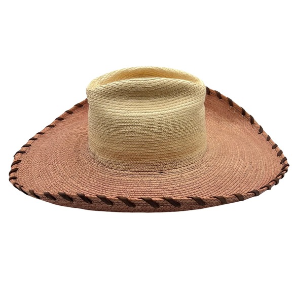 SunBody Hats Palm Leaf Straw Cowboy Hat Western Rodeo Brown Trim Mens Size 7 - Picture 4 of 9